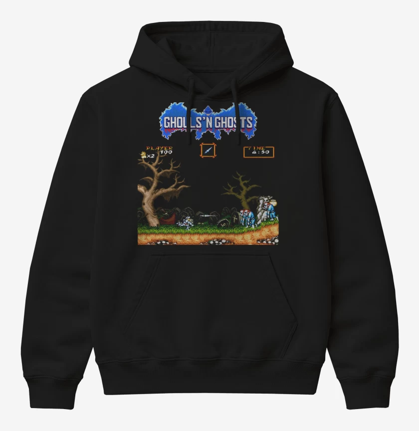Poleron Canguro básico Negro de Ghouls 8 bits