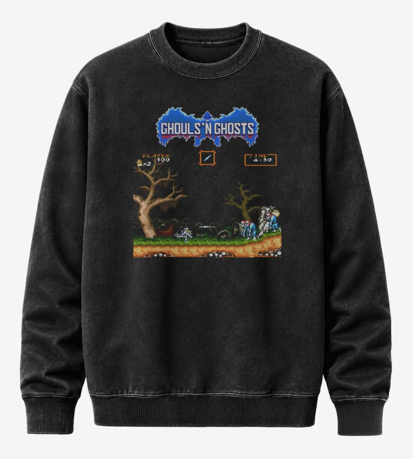 Poleron Polo Acid Wash Negro de Ghouls 8 bits