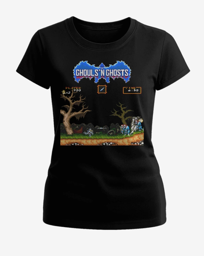 Polera de Mujer Negro de Ghouls 8 bits