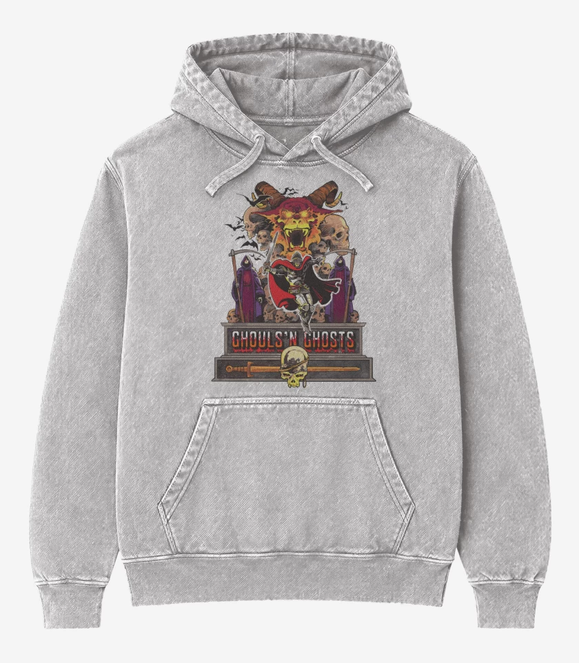 Poleron Canguro Acid Wash Gris Melange de Ghouls n Ghosts