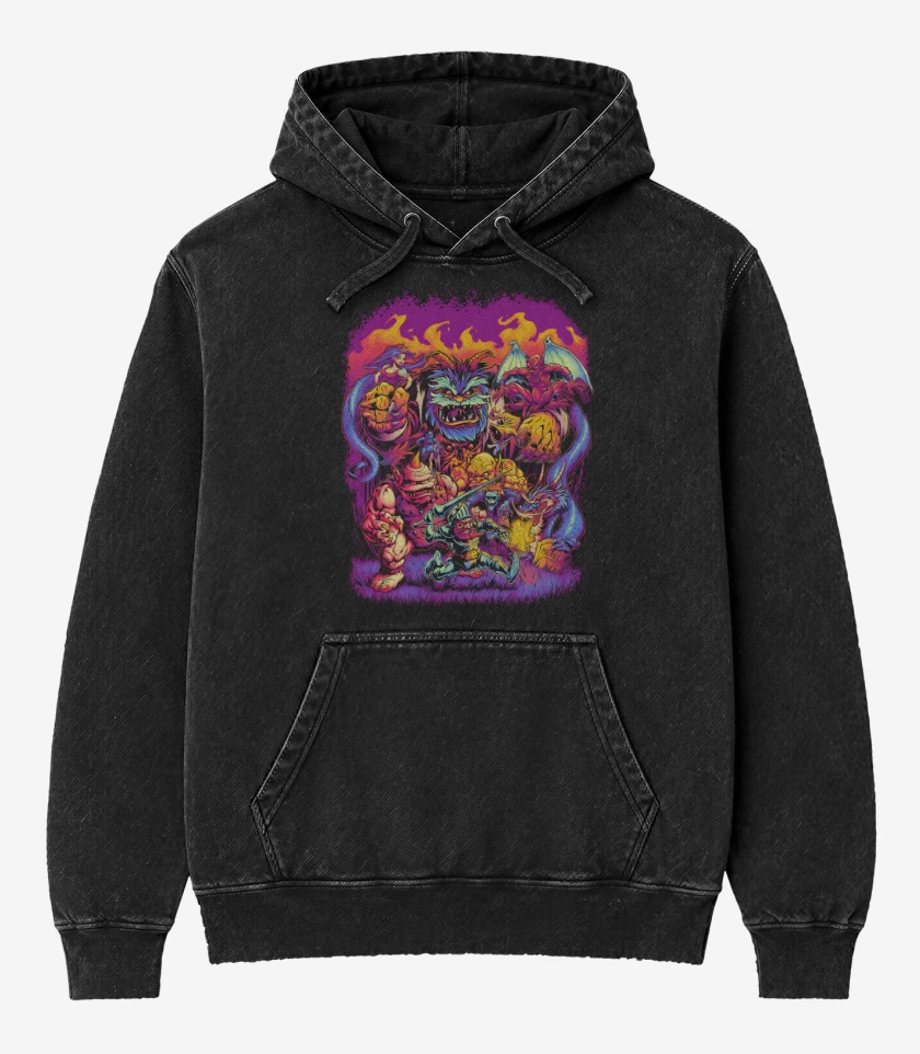 Poleron Canguro Acid Wash Negro de Sir Arthur contra las Fuerzas del Mal