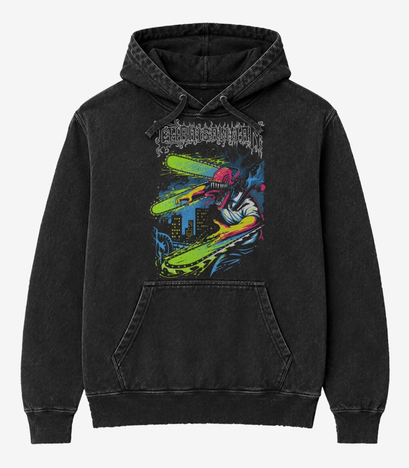Poleron Canguro Acid Wash Negro de Chainsaw Filth