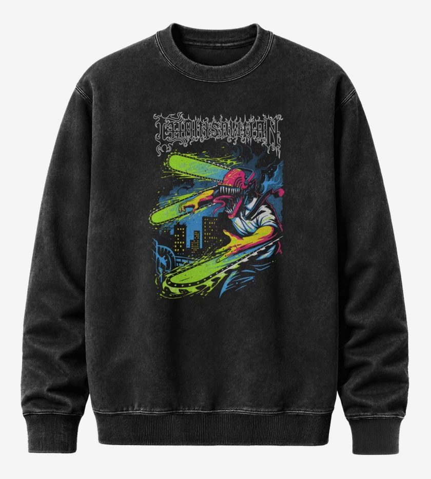 Poleron Polo Acid Wash Negro de Chainsaw Filth