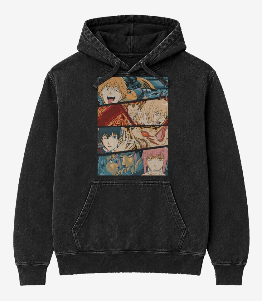 Poleron Canguro Acid Wash Negro de Hunters