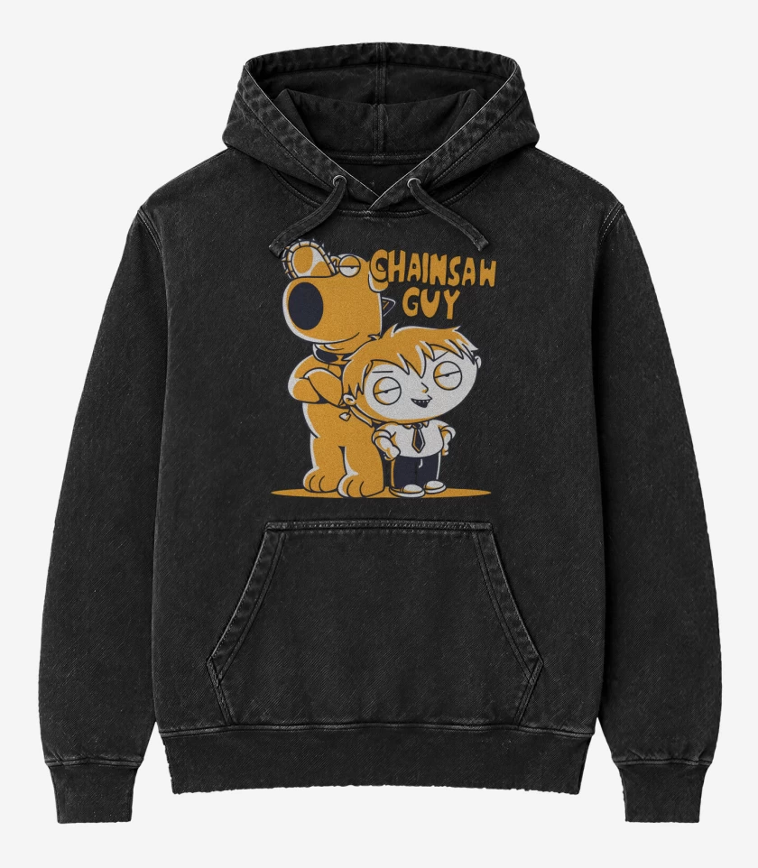 Poleron Canguro Acid Wash Negro de Chainsaw Guy
