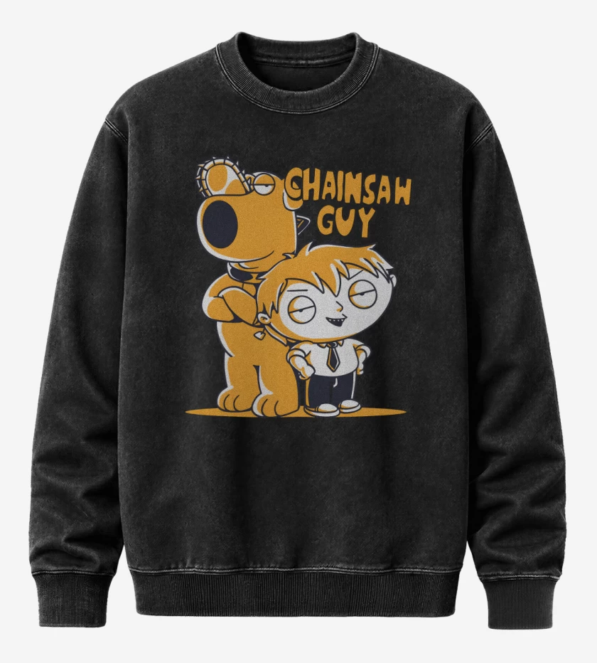 Poleron Polo Acid Wash Negro de Chainsaw Guy