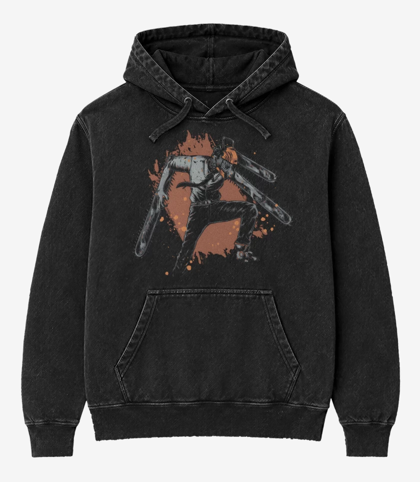 Poleron Canguro Acid Wash Negro de Denji Sierra 