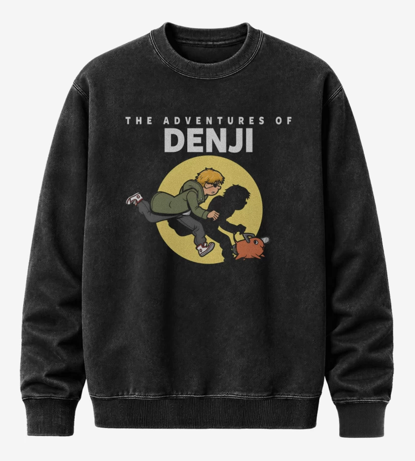 Poleron Polo Acid Wash Negro de Las Aventuras de Denji