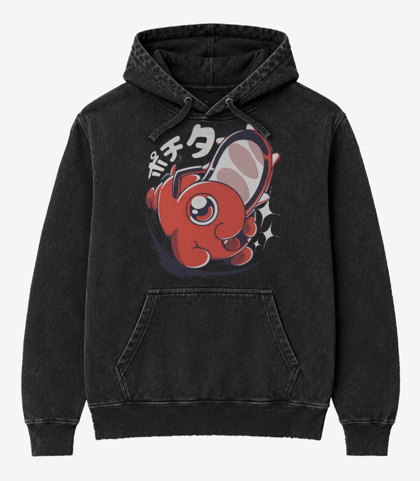 Poleron Canguro Acid Wash Negro de Pochita Cute