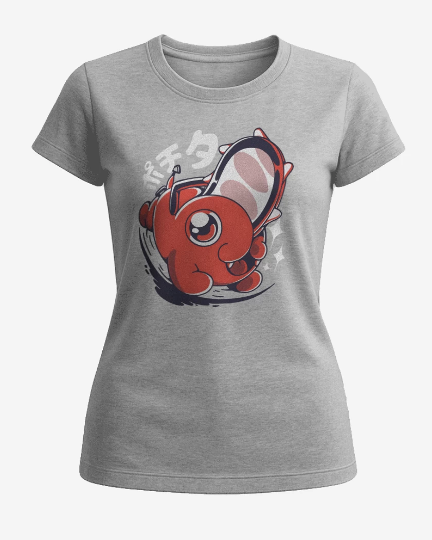 Polera de Mujer Gris Melange de Pochita Cute
