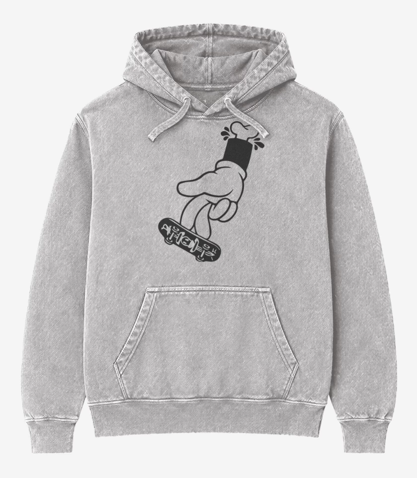Poleron Canguro Acid Wash Gris Melange de Mickey Hand 4