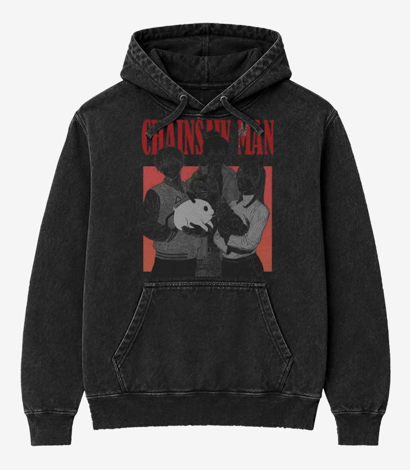 Poleron Canguro Acid Wash Negro de Trio de Cazadores