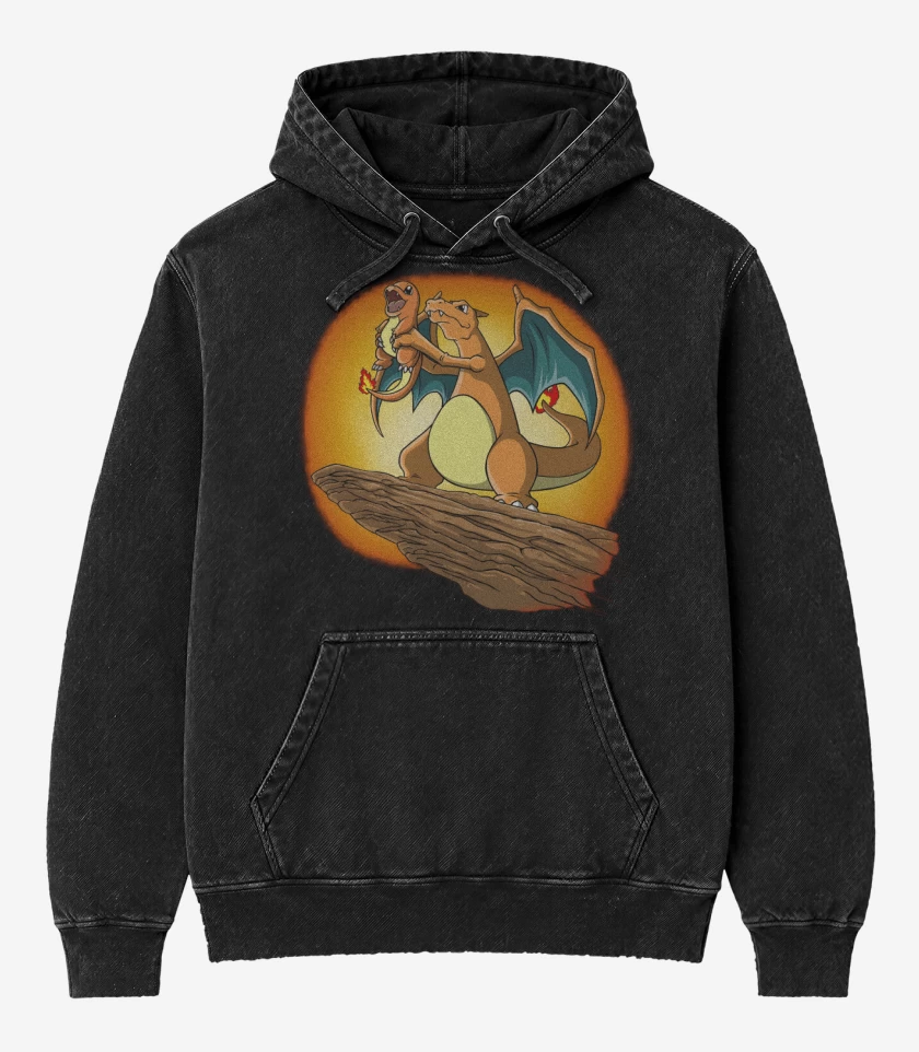 Poleron Canguro Acid Wash Negro de King Charizard