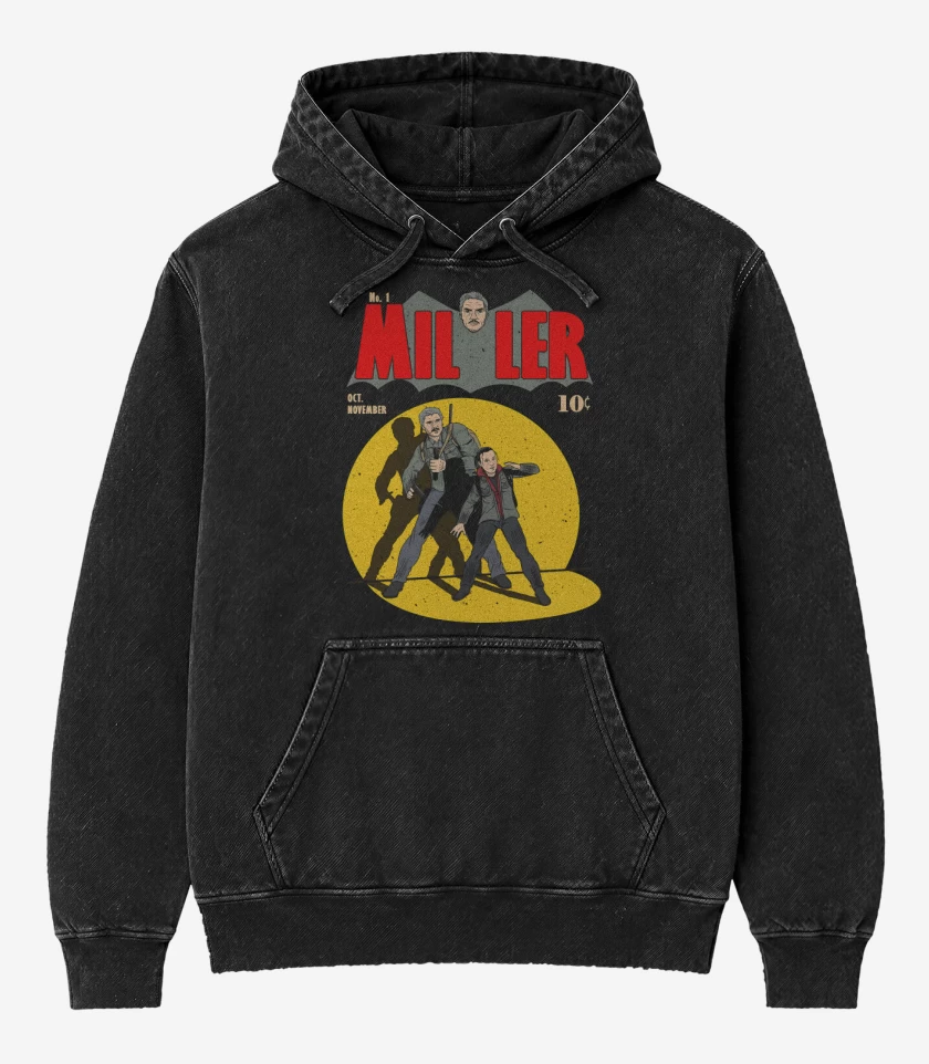 Poleron Canguro Acid Wash Negro de Miller Comic