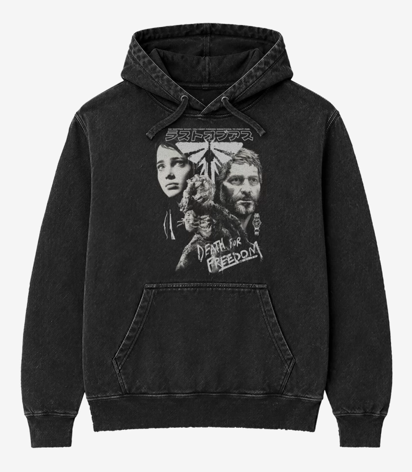 Poleron Canguro Acid Wash Negro de Death for Freedom