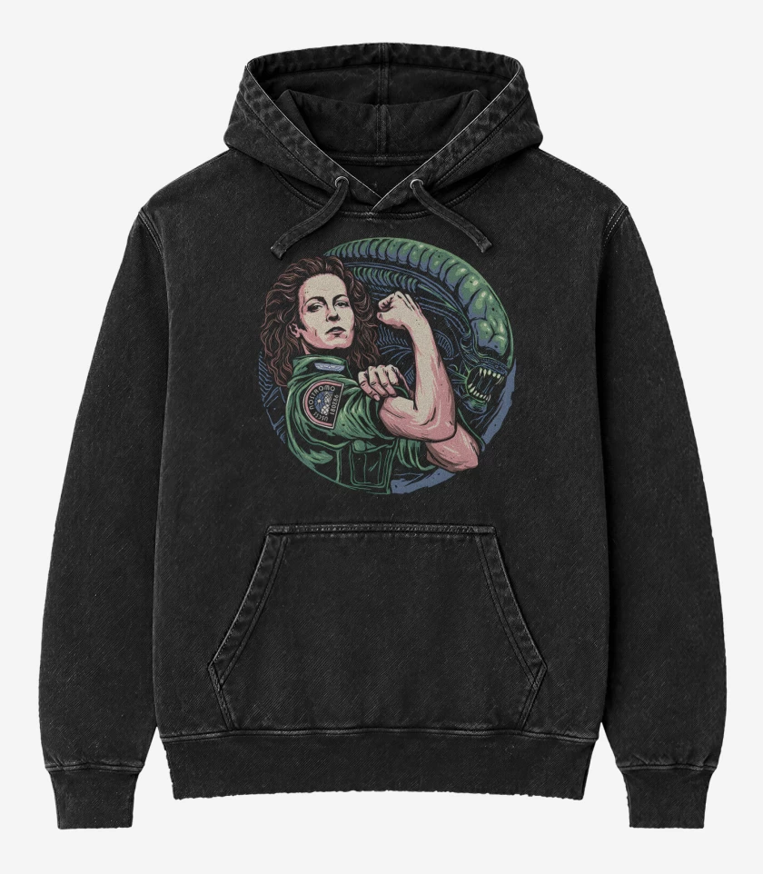Poleron Canguro Acid Wash Negro de Alien Force