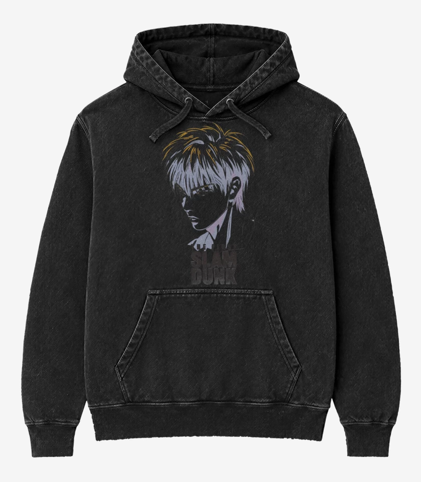 Poleron Canguro Acid Wash Negro de Rukawa The First