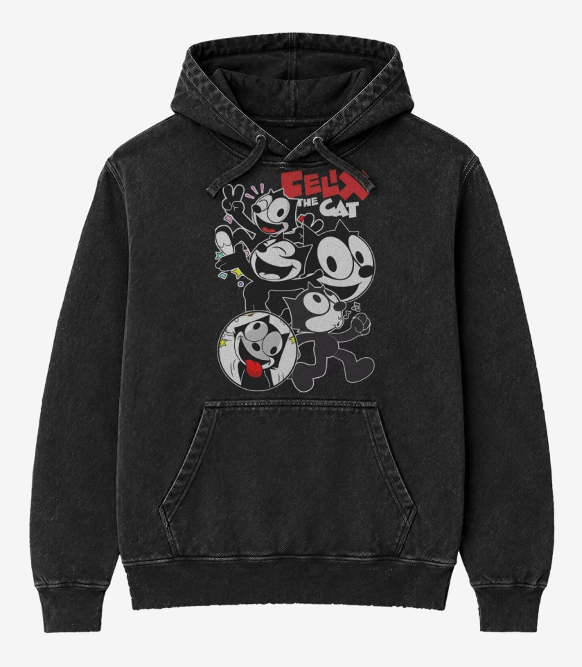 Poleron Canguro Acid Wash Negro de Felix el Gato