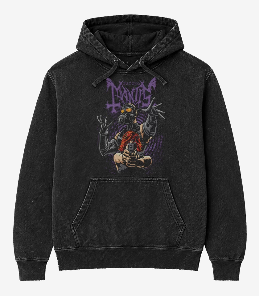 Poleron Canguro Acid Wash Negro de Psycho Mayhem