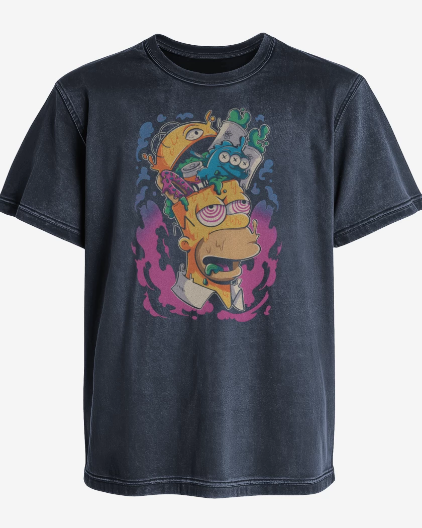 Polera desgastada Azul Marino de Homero en la Tóxica