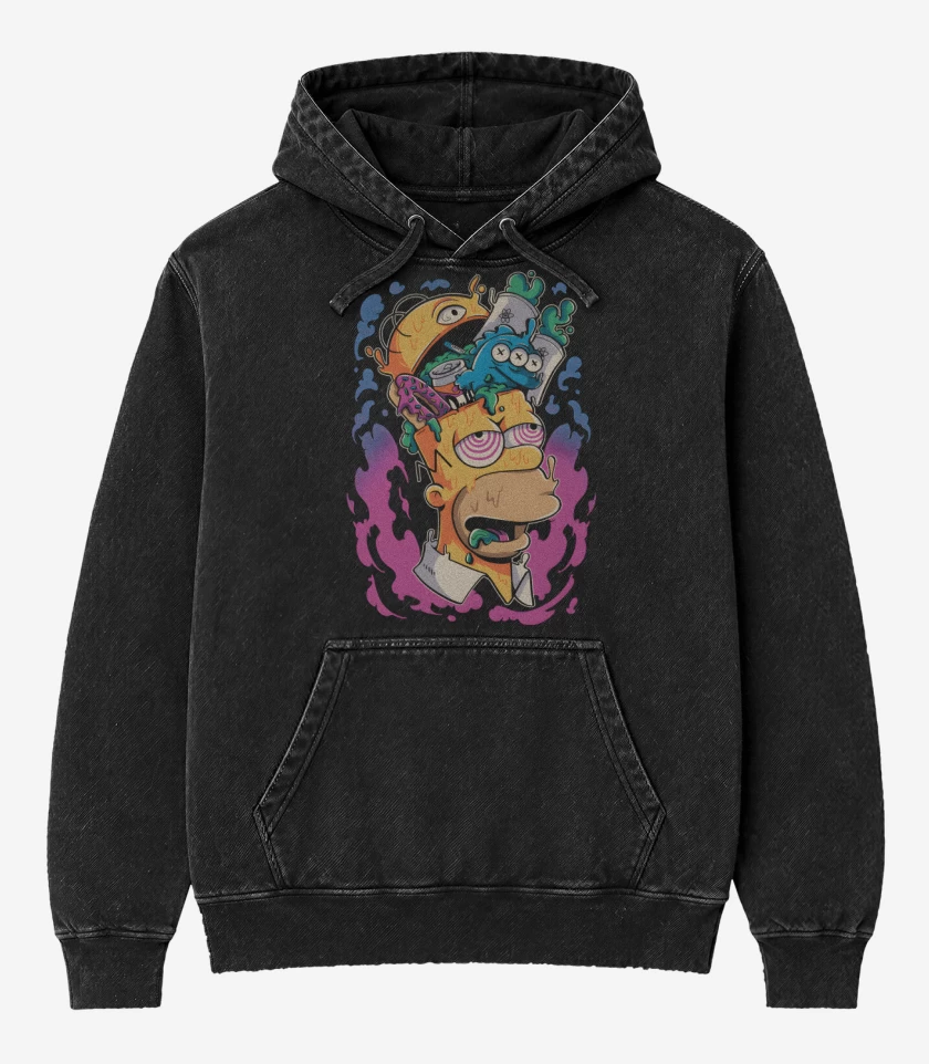 Poleron Canguro Acid Wash Negro de Homero en la Tóxica