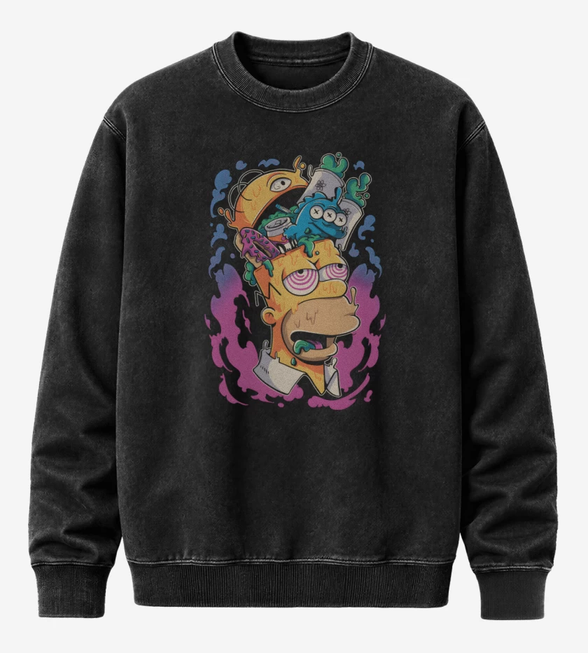 Poleron Polo Acid Wash Negro de Homero en la Tóxica