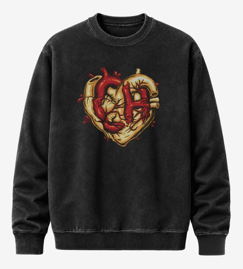 Poleron Polo Acid Wash Negro de Corazon de Astucia 