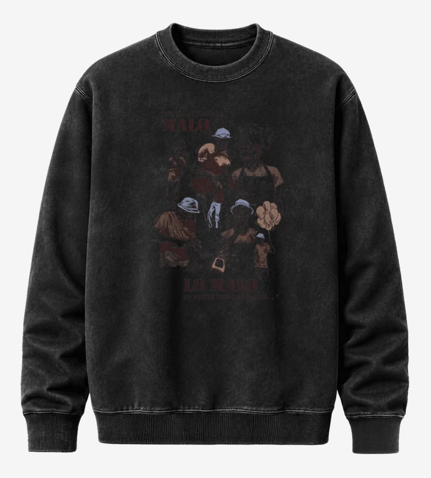 Poleron Polo Acid Wash Negro de No hay Trabajo Malo