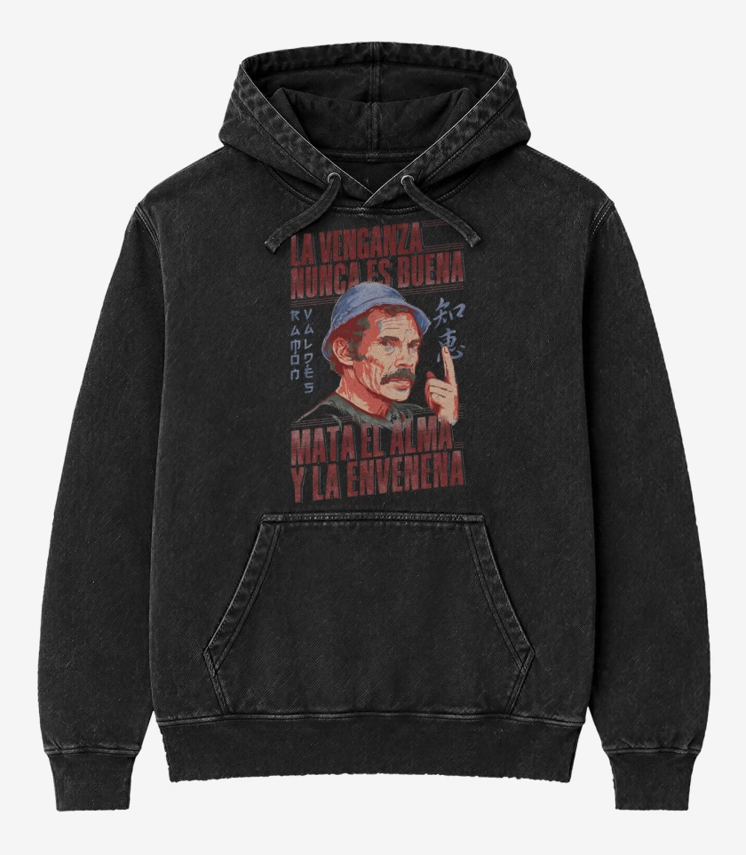 Poleron Canguro Acid Wash Negro de Consejo de Sabio