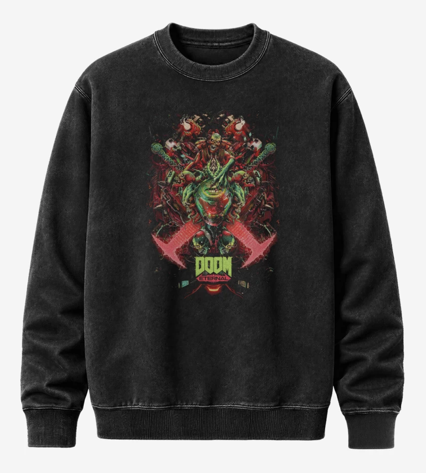 Poleron Polo Acid Wash Negro de Doom Eternal