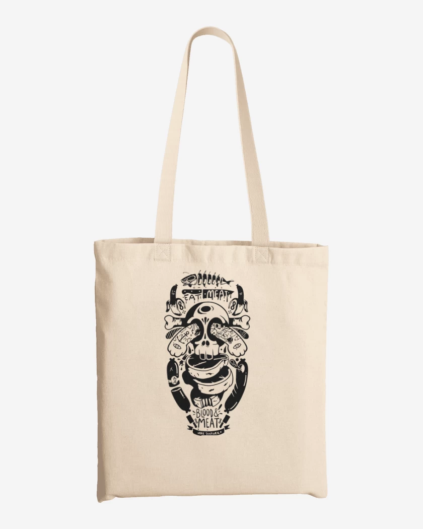 Totebag Blanco de Skull and arm