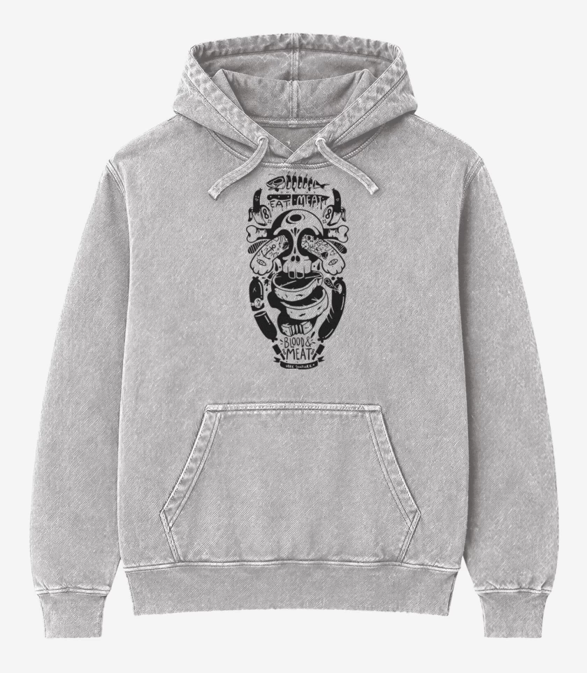 Poleron Canguro Acid Wash Gris Melange de Skull and arm