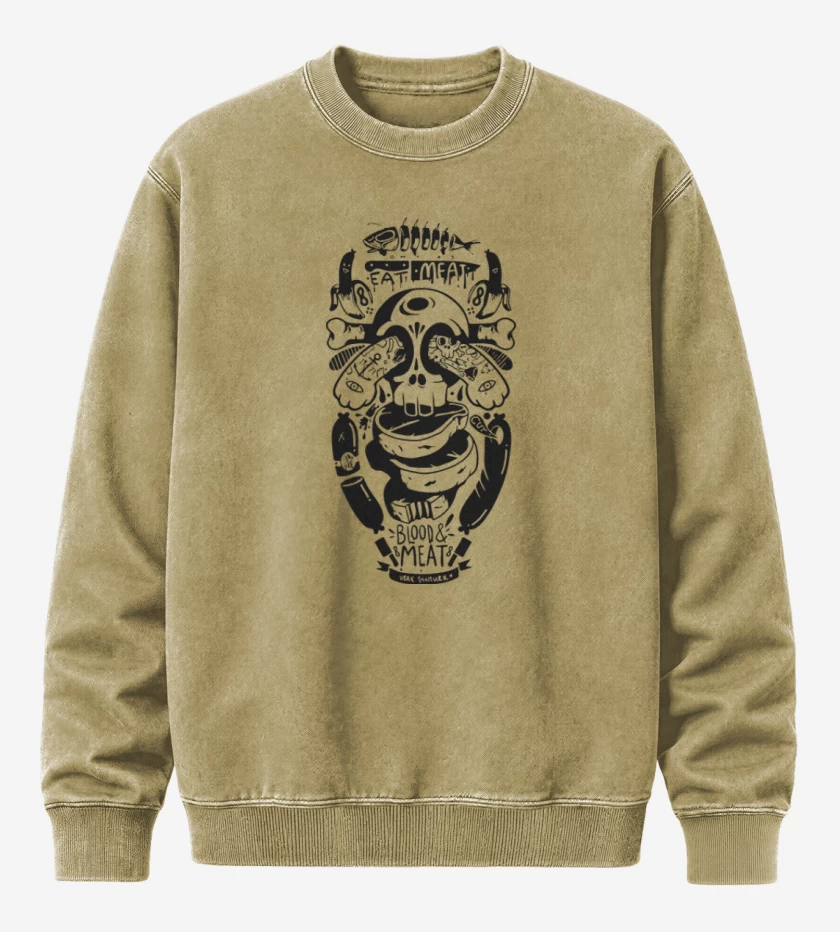 Poleron Polo Acid Wash Beige de Skull and arm