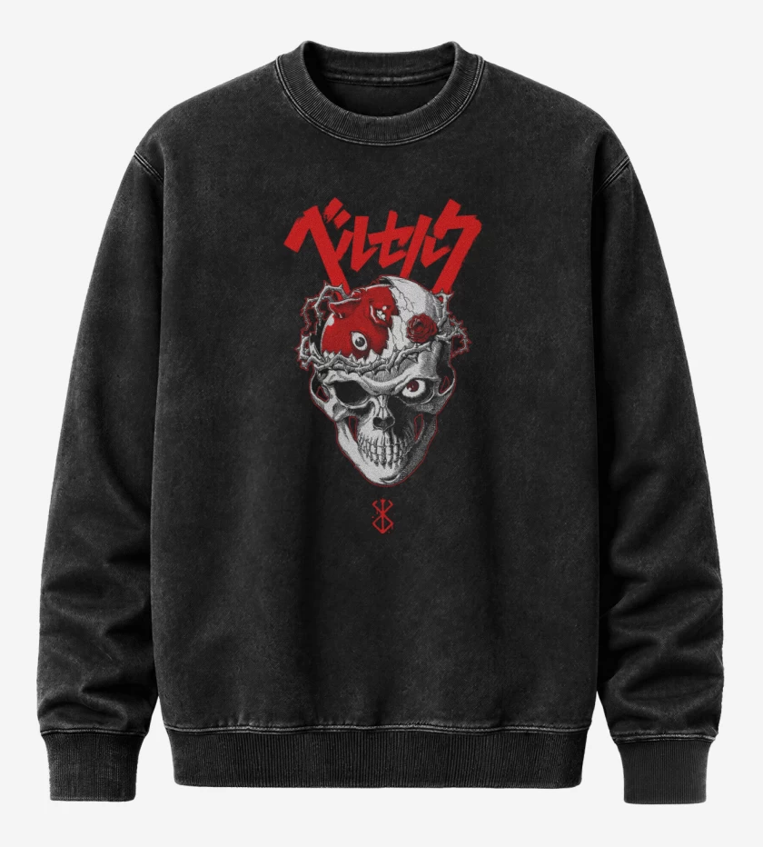 Poleron Polo Acid Wash Negro de Skull Beherit