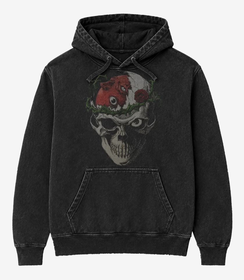 Poleron Canguro Acid Wash Cráneo Beherit