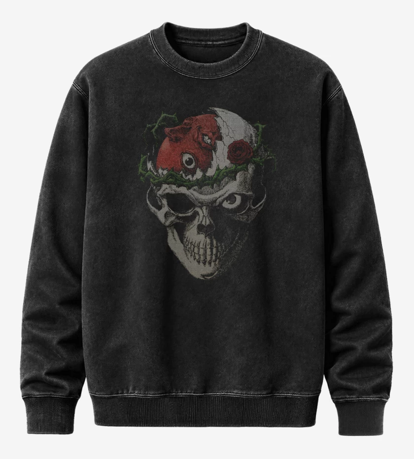 Poleron Polo Acid Wash Negro de Cráneo Beherit