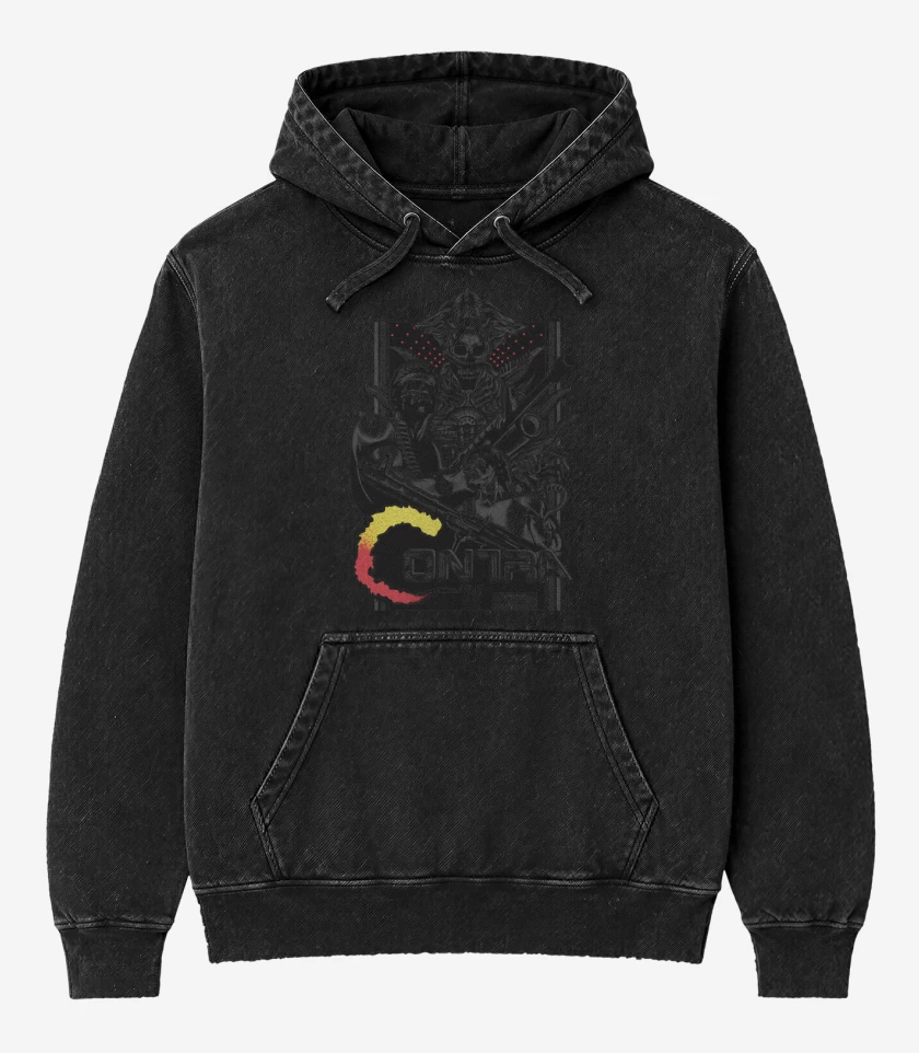 Poleron Canguro Acid Wash Negro de Contra Definitivo