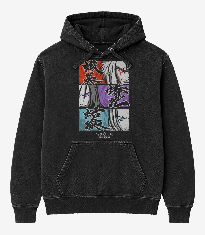 Poleron Canguro Acid Wash Negro de Senin Legendarios