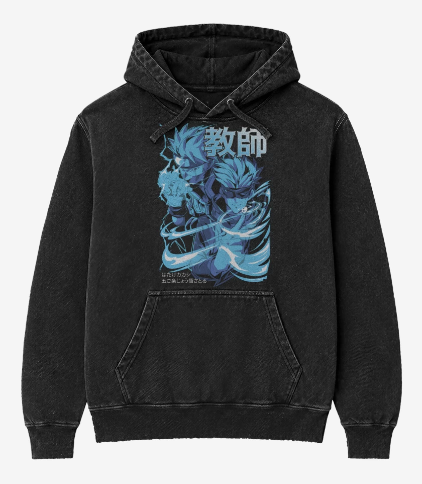 Poleron Canguro Acid Wash Negro de Kakashi Gojo