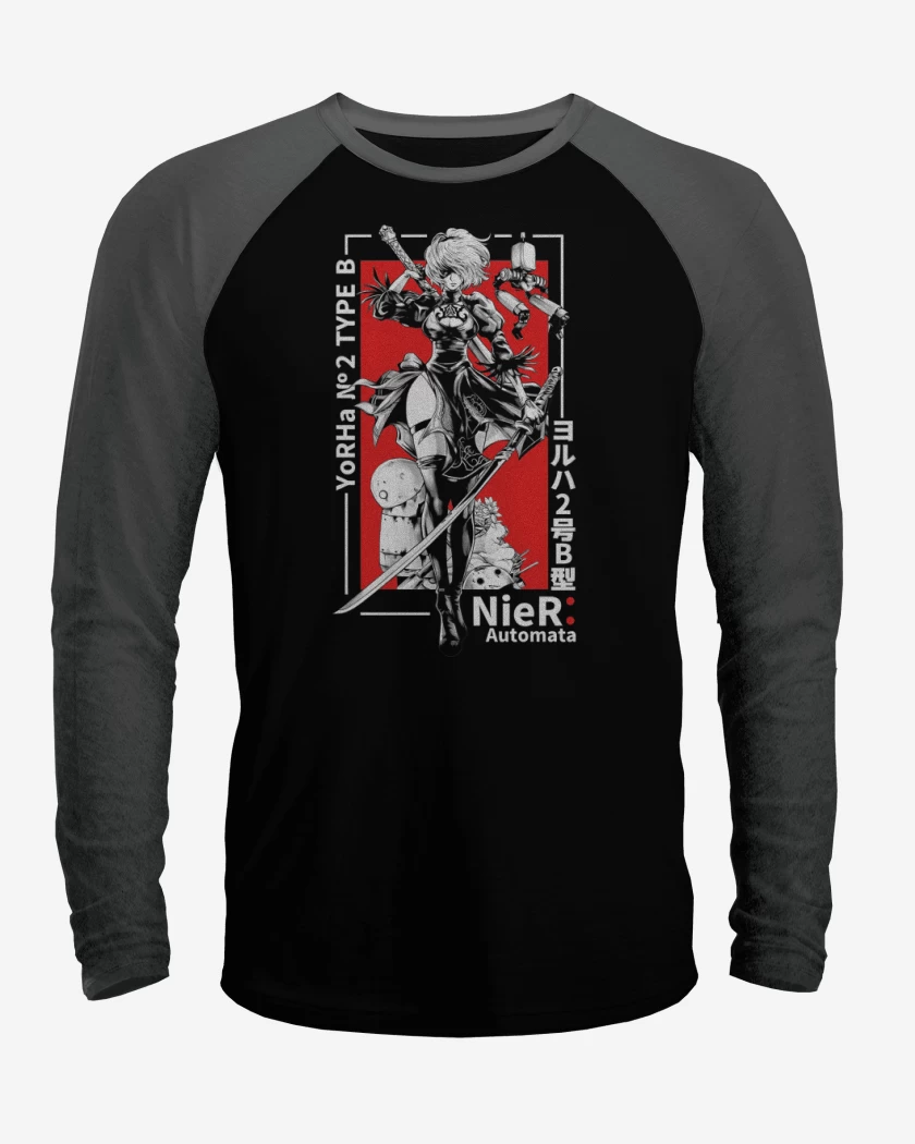 Polera Raglan Negro / Negro Heather de YoRHa