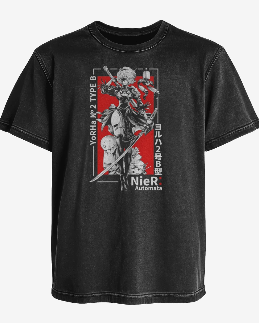 Polera desgastada Negro de YoRHa