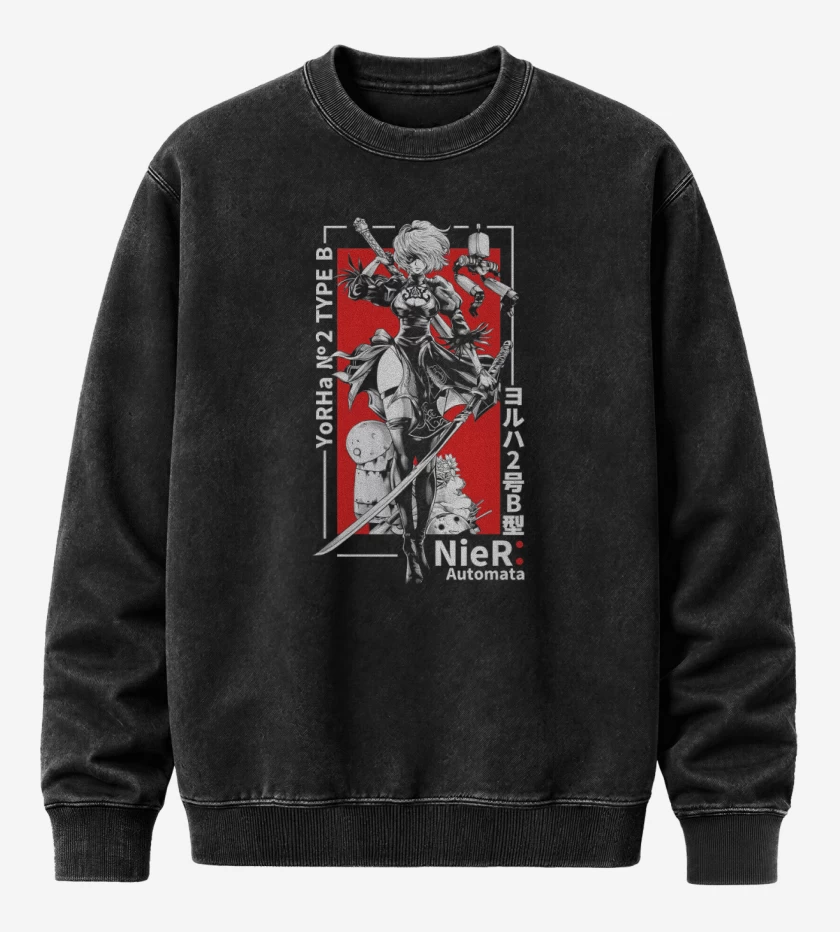 Poleron Polo Acid Wash Negro de YoRHa