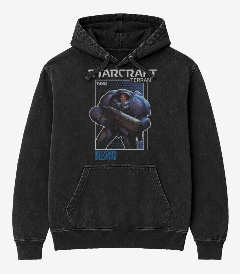 Poleron Canguro Acid Wash Negro de Terran 