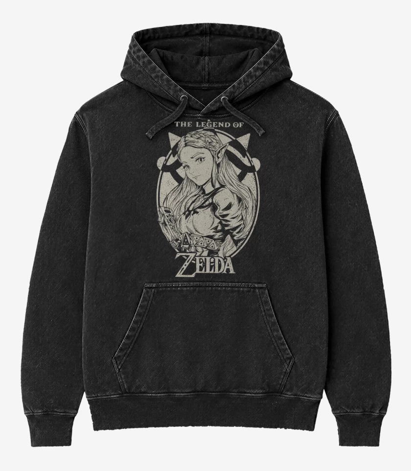 Poleron Canguro Acid Wash Negro de La Leyenda de Zelda