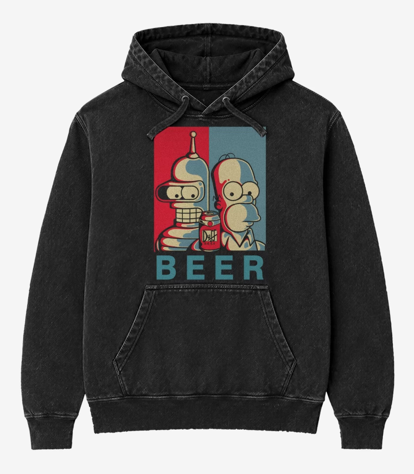 Poleron Canguro Acid Wash Negro de Beer Groening