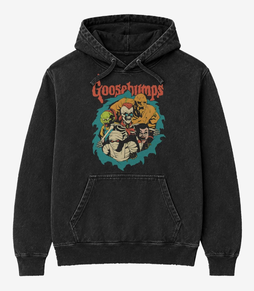 Poleron Canguro Acid Wash Negro de Escalofríos
