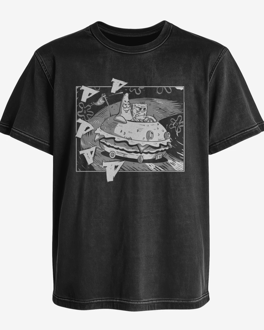 Polera desgastada Negro de Initial Esponja