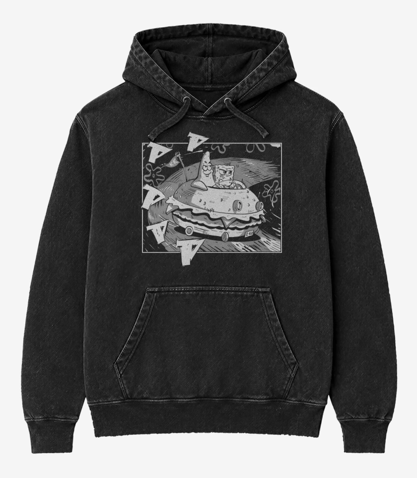 Poleron Canguro Acid Wash Negro de Initial Esponja