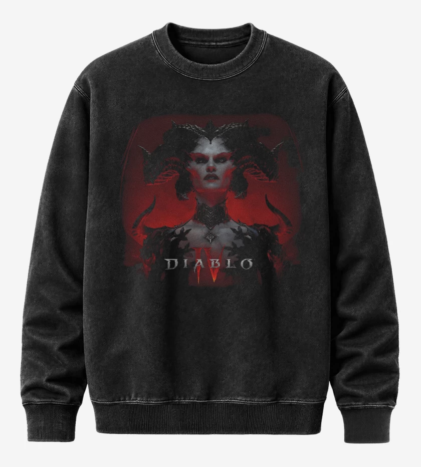 Poleron Polo Acid Wash Negro de Diablo IV