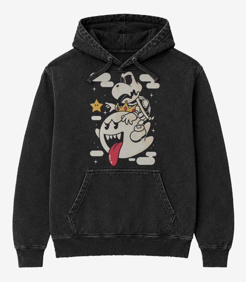 Poleron Canguro Acid Wash Negro de El Rey de la Muerte